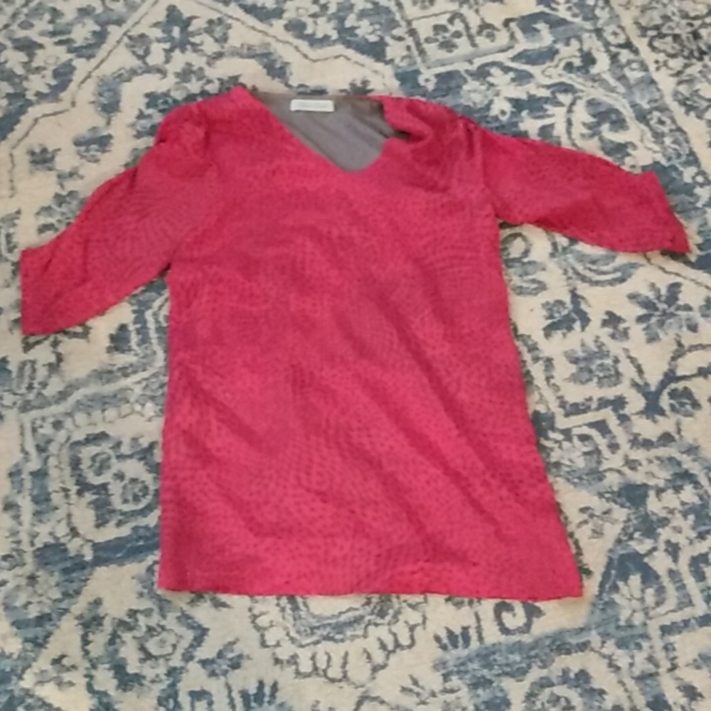 Green Ford Red silk print V neck tunic xs